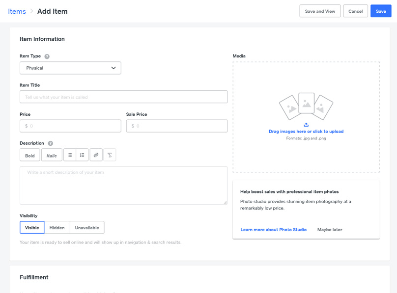Add an item page