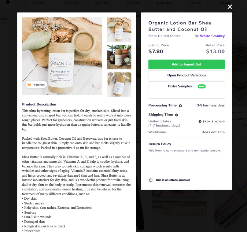 View detailed info about each product and order samples