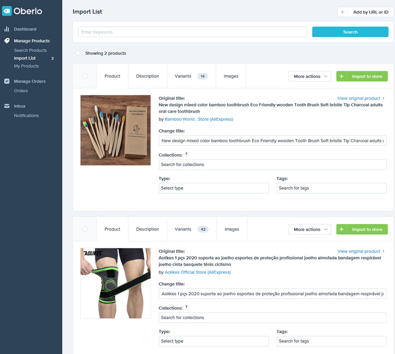 Create an import list of all the products you would like to list