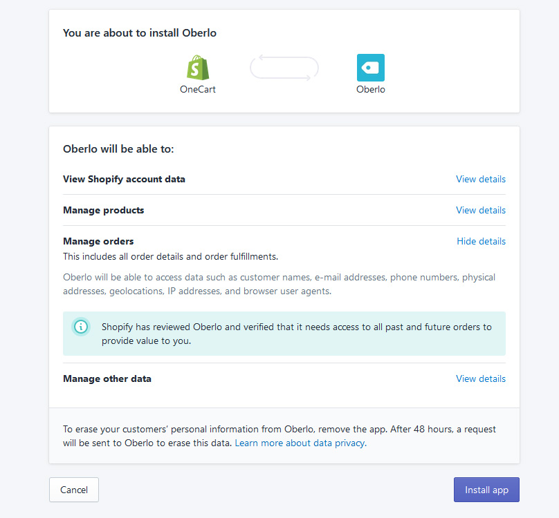 Install the Oberlo app on Shopify