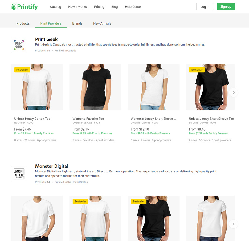 You can browse through the different print providers