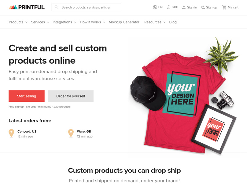 Printful Homepage