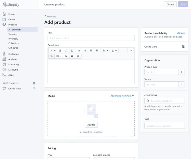 The shopify dashboard is clean & easy to use.