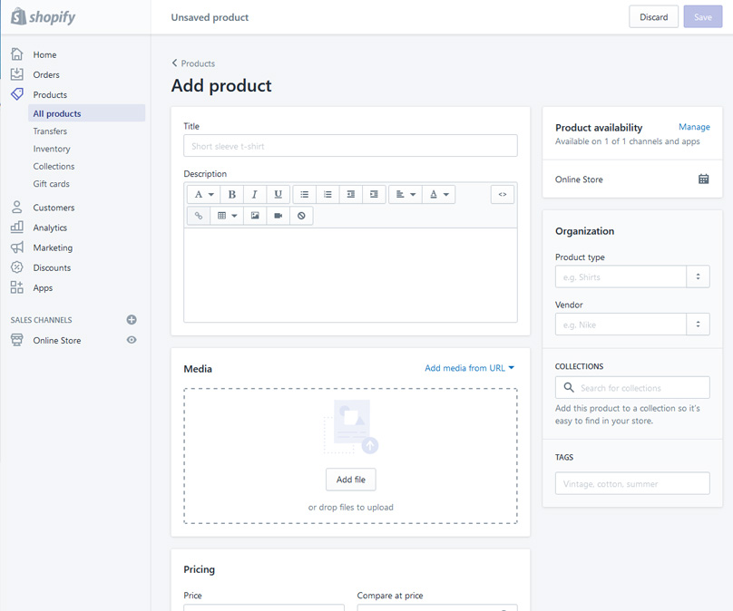The shopify dashboard is clean & easy to use.