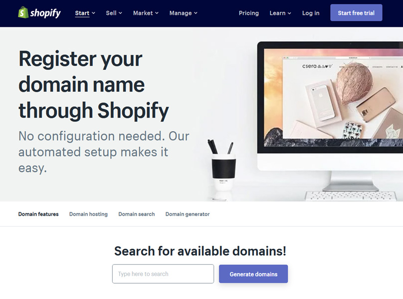 Shopify comes with a domain name generator if you are stuck for ideas.