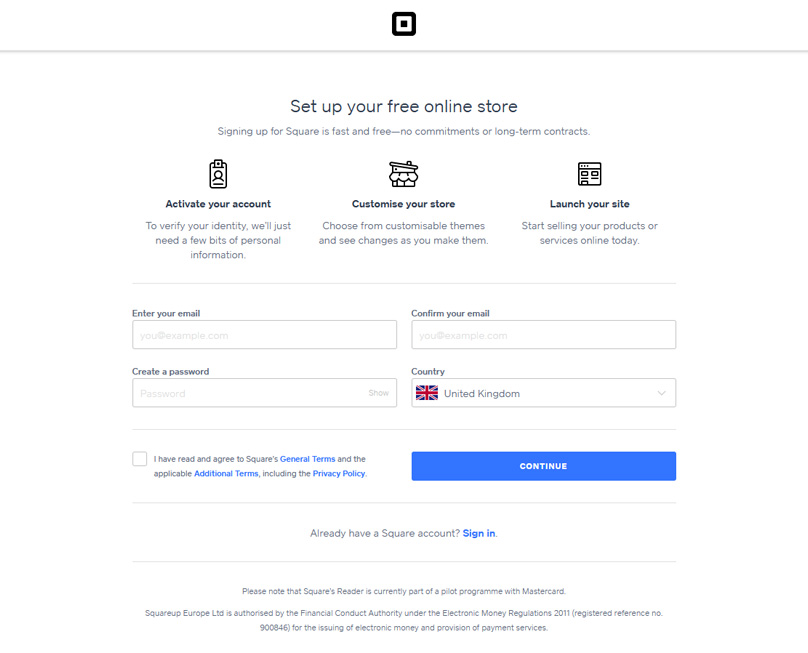 Signup to Square