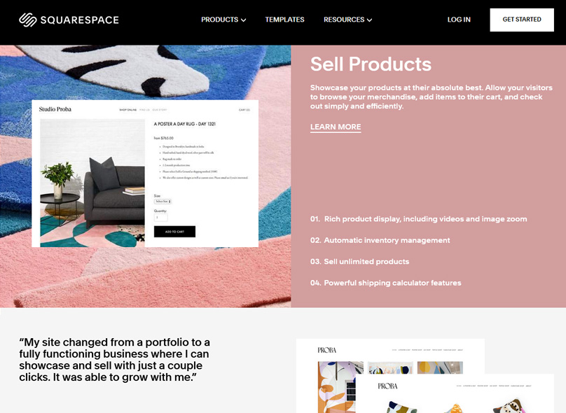 Squarespace lets you sell products & services