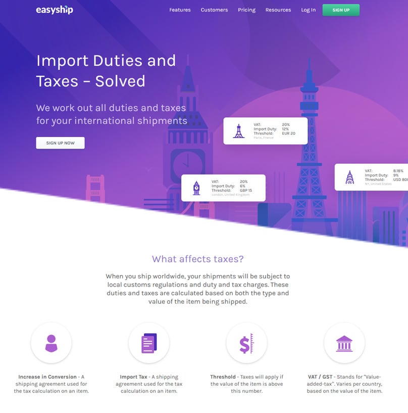 Easyship will work out all duties and taxes for your international shipments