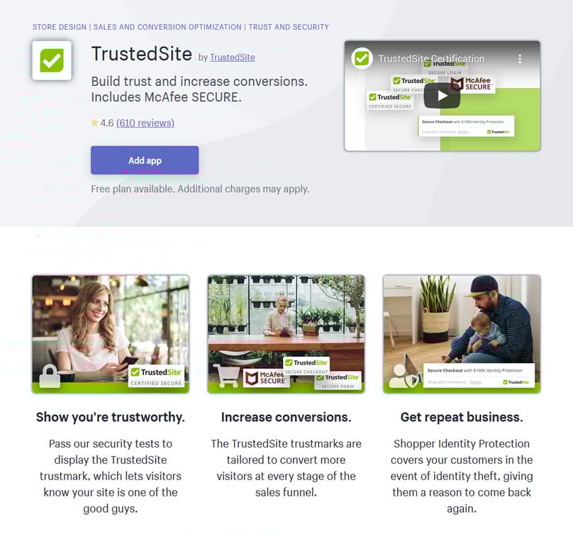 Build trust and increase conversions. Includes McAfee SECURE.