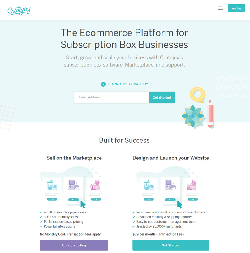 Cratejoy Homepage for Sellers