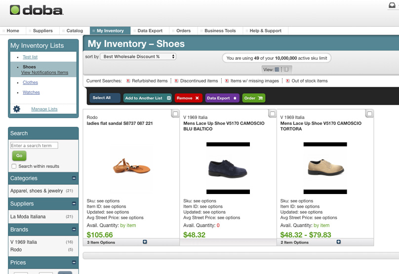 Your inventory within the Doba Dashboard