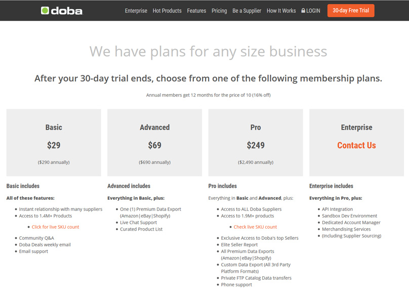 Doba Pricing Plans