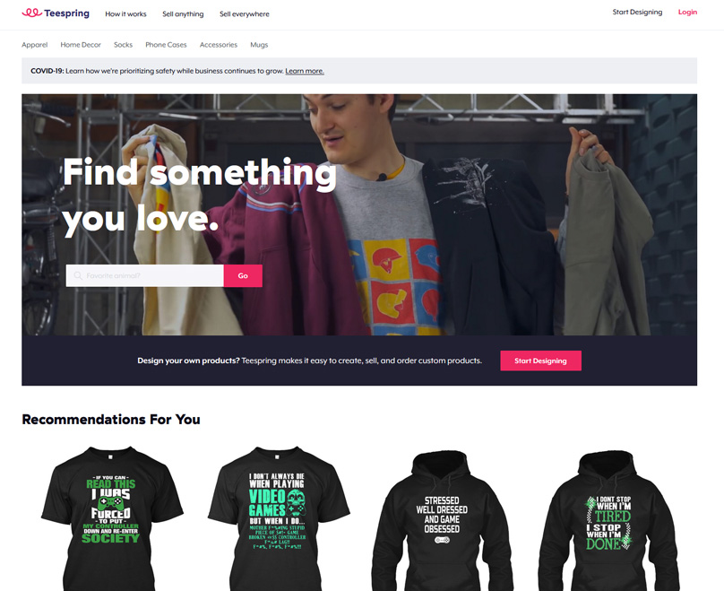 Teespring focuses on Custom T-Shirt designs