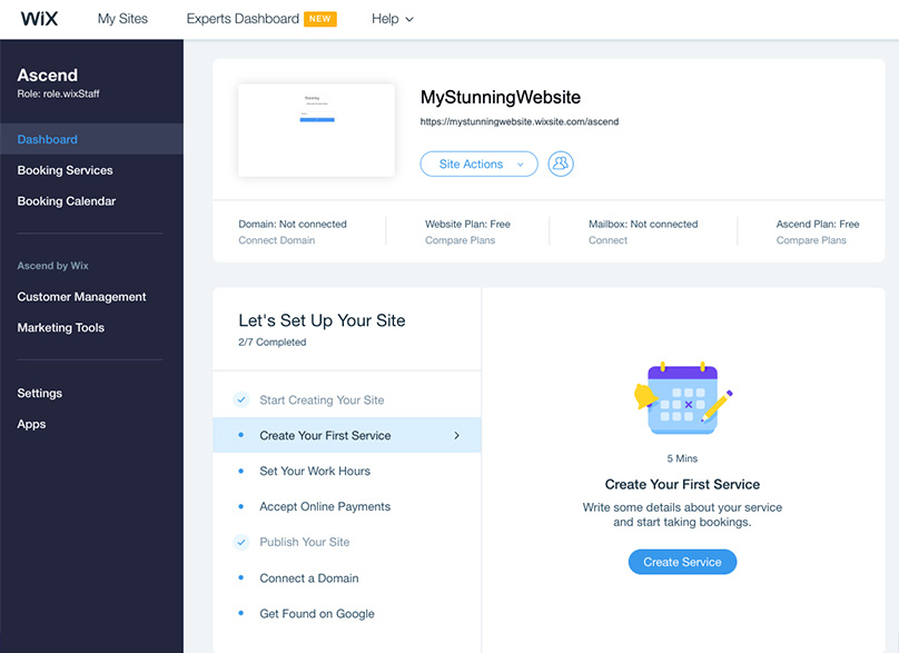 The Wix Dashboard