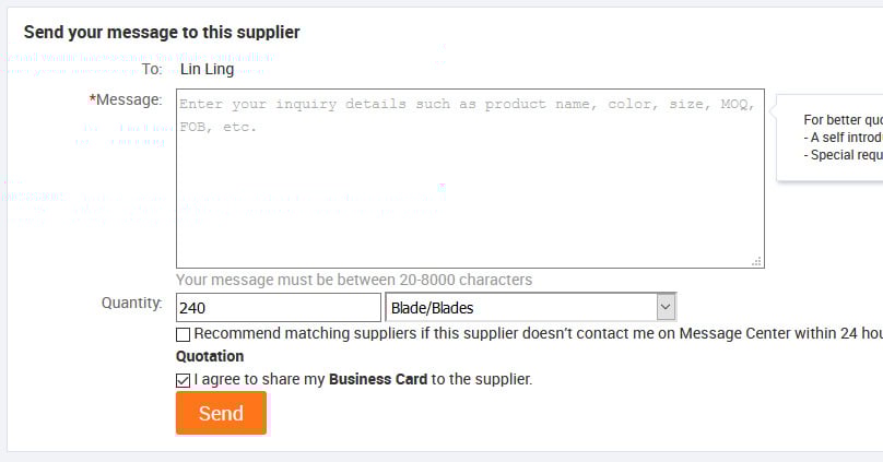 Message sellers to ask about product samples