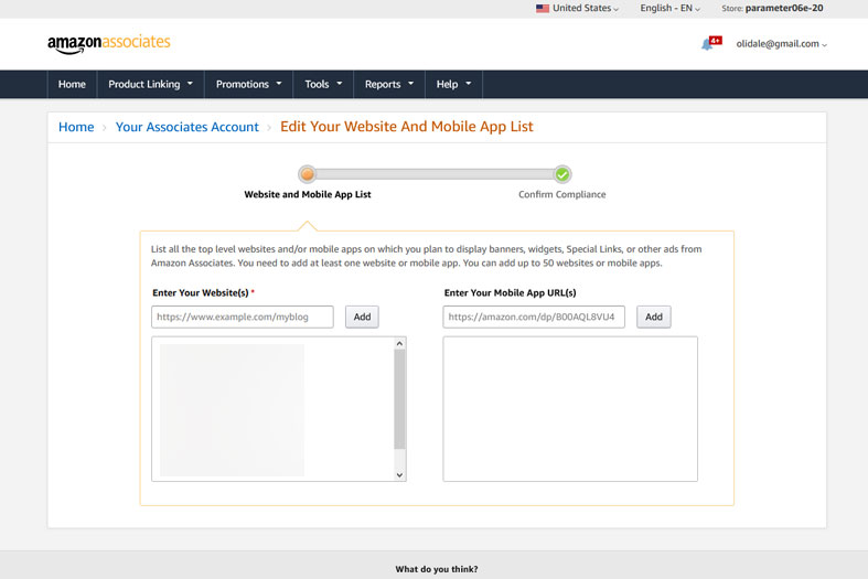 Add all your website URLs