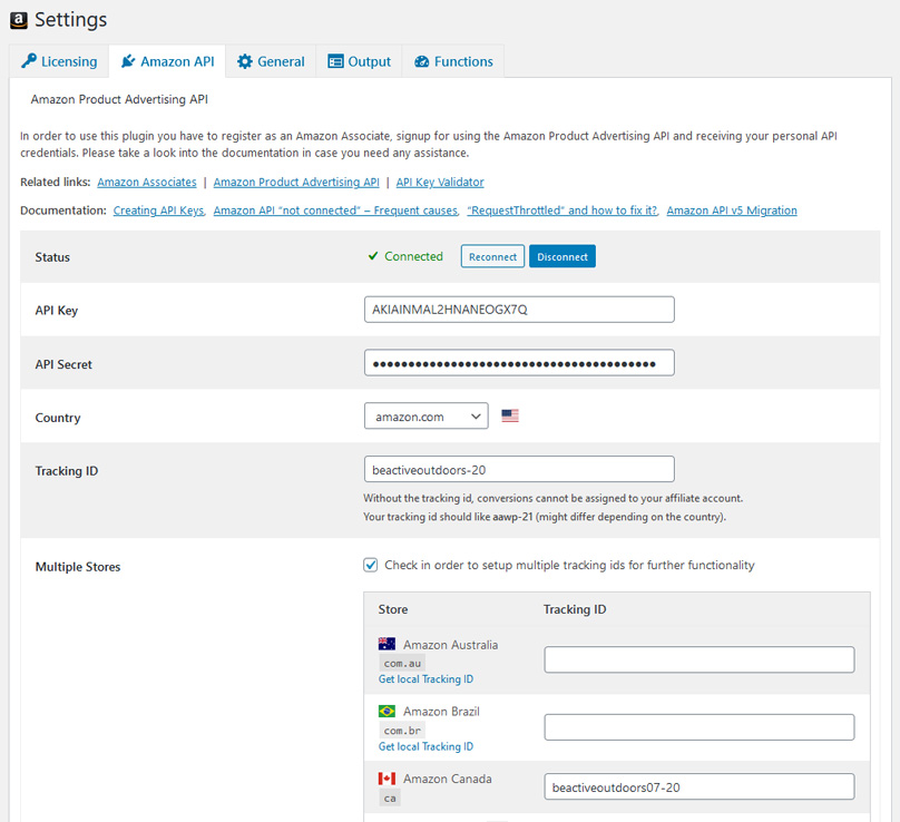 Amazon API Settings