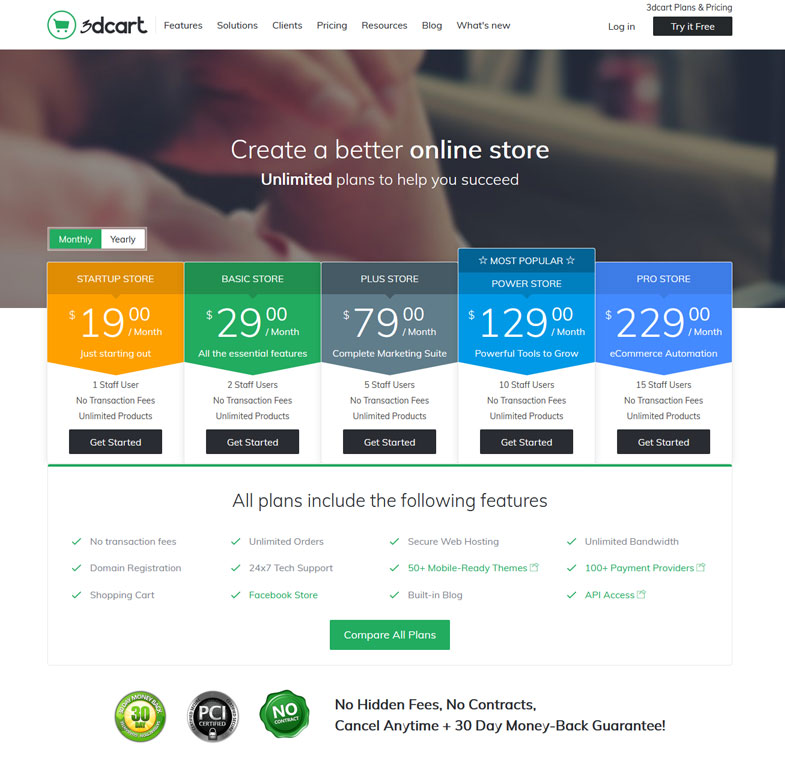 3DCart Pricing Plans