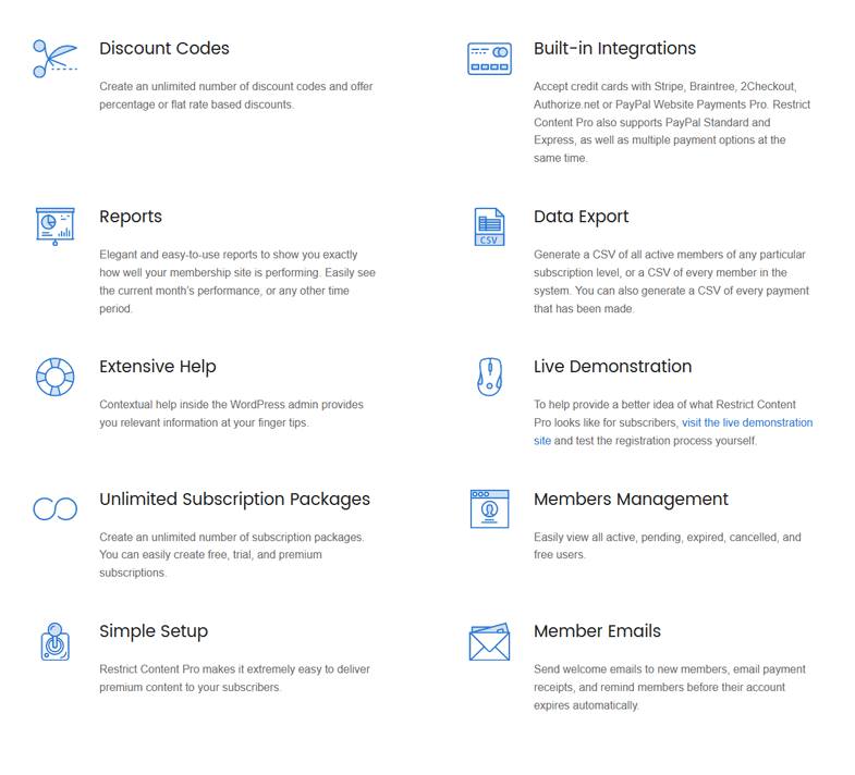 Some of the features on offer