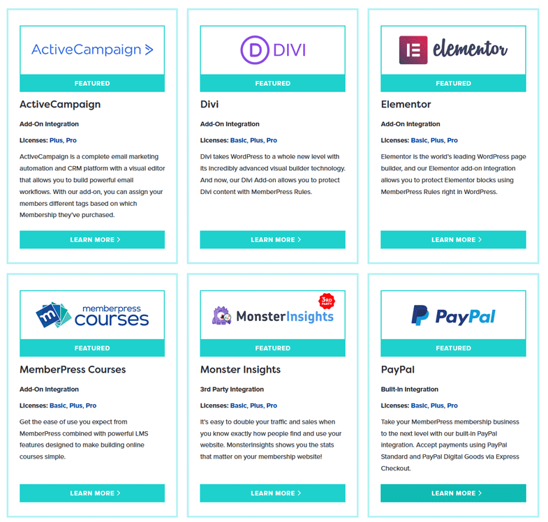 MemberPress integrates with many different third-party services and software